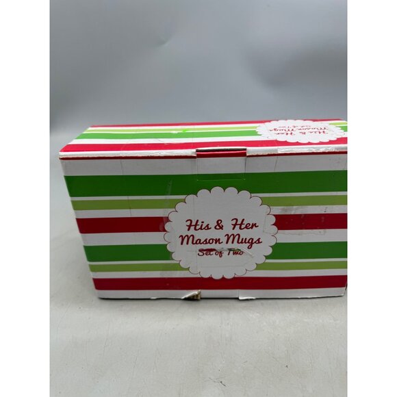 TMD holding his & her set of 2 16oz Christmas mason mugs handles red READ NEW - Picture 6 of 8